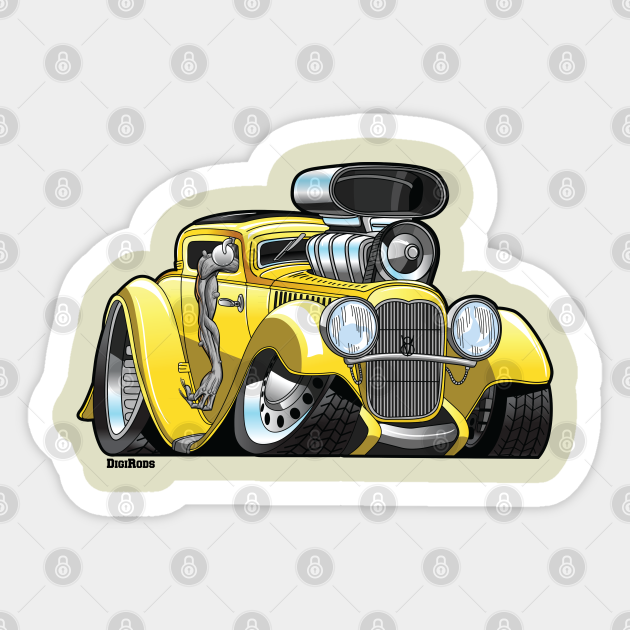 DigiRods Rat Rod Racer Hanging Out Yellow Hot Rod Deuce Coupe Cartoon Car Series - Rat Rod - Sticker | TeePublic DigiRods Rat Rod Racer Hanging Out Yellow Hot Rod Deuce Coupe Cartoon Car Series - Rat Rod - Sticker | TeePublic