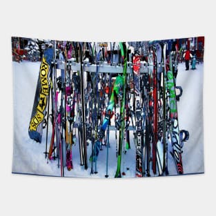 The Ski Party - Skis and Poles Tapestry