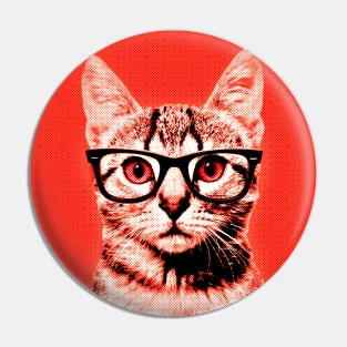 Pop Art Geek Cat in Red Background - Print / Home Decor / Wall Art / Poster / Gift / Birthday / Cat Lover Gift / Animal print Canvas Print Pin