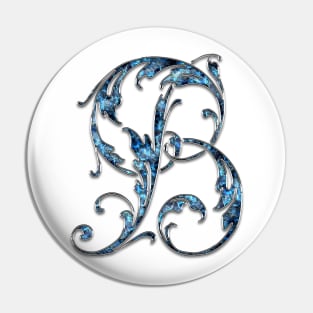 Ornate Blue Silver Letter B Pin