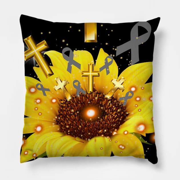 Brain Cancer Awareness Sunflower Faith Hope Love Pillow by ThePassion99