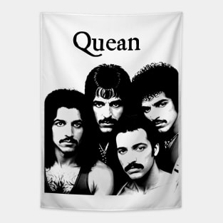 Cursed Classic Rock Band PARODY Funny Off Brand Knock Off Meme (Black & White) Tapestry