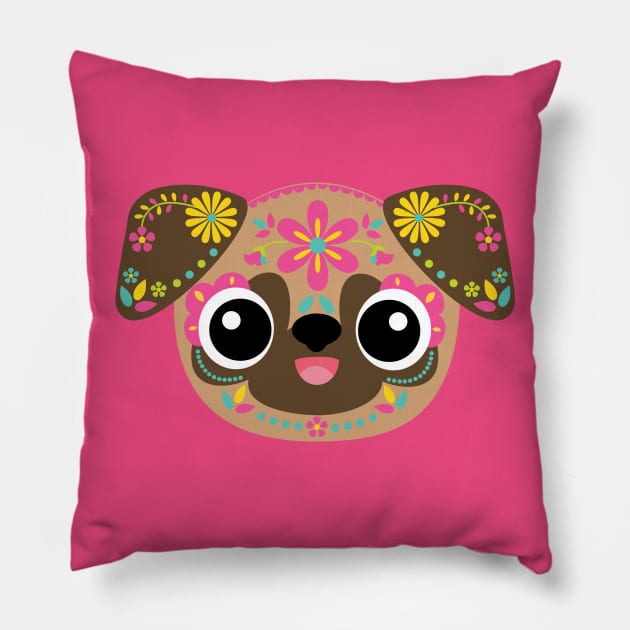 Dia de los Pug Pillow by BoredInc