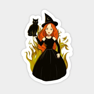 Cute witch with a black cat Magnet