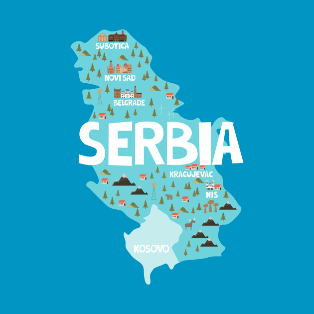 Serbia Illustrated Map by JunkyDotCom