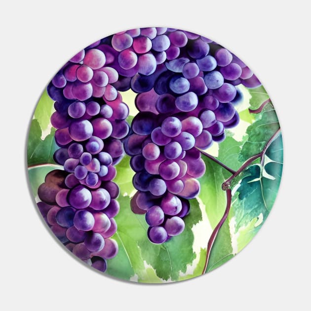 Grapes on the Vine in Watercolor Pin by ArtistsQuest