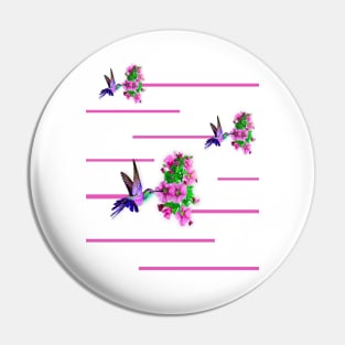 Hummingbirds and pink flowers on white Pin