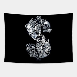 Dollar Skull Tattoo Tapestry