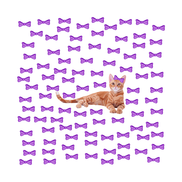 Ginger Cat with Purple Bow Pattern by Art by Deborah Camp