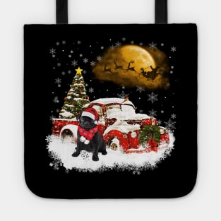 Red Truck Xmas Tree Black Pug Christmas Tote