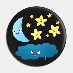 Cute singing stars, moon and cloud cartoon Pin