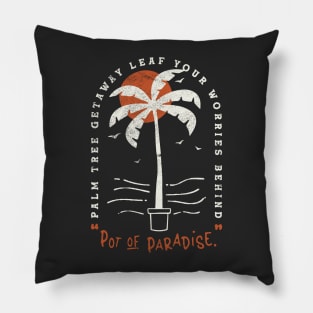 Pot of Paradise Retro Tropica Palm Tree Beach Vibes Pillow