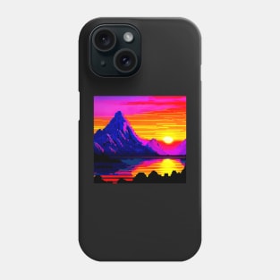 Retro pixelart nostalgic sunset in the mountains Phone Case
