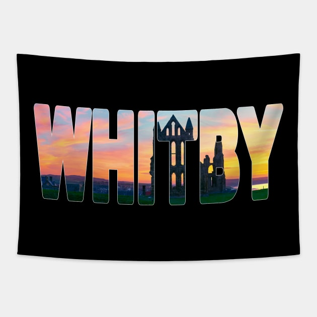 WHITBY - Yorkshire England Whitby Abbey Sunset Tapestry by TouristMerch
