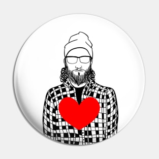 Stylish guy in a hat with big heart Pin