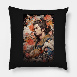 Night of Blossoms Japanese Vintage Kabuki-style Art Pillow