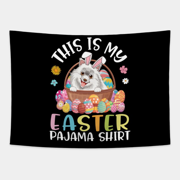 American Eskimo Dog And Eggs Basket This Is My Easter Pajama Tapestry by joandraelliot