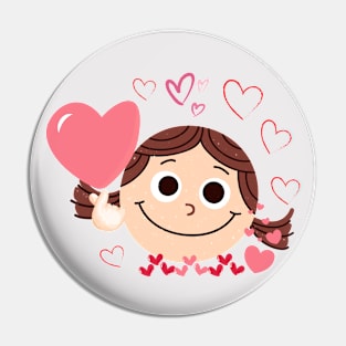 Pink heart from cute girl cartoon Pin