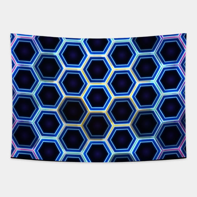 Hexagon neon pattern Tapestry by Mati Digital Art