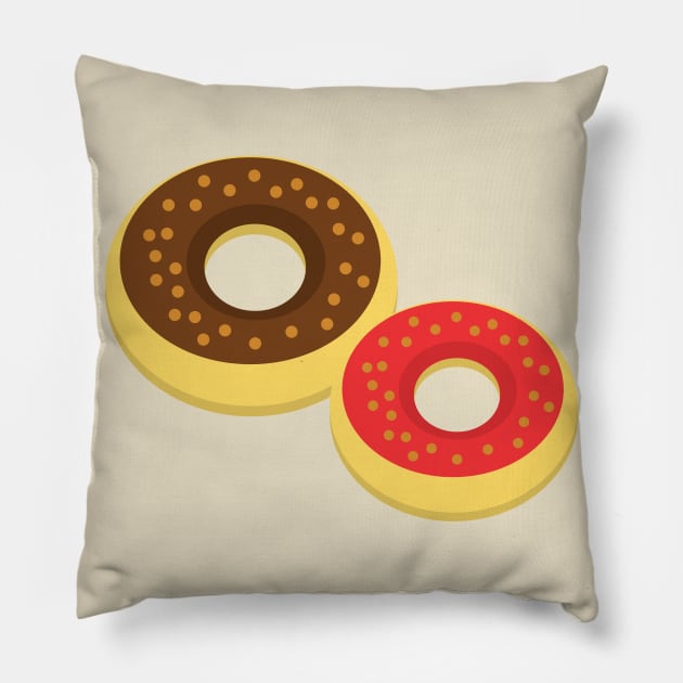 Chocolate and Strawberry Donut Pair Pillow by InkyArt