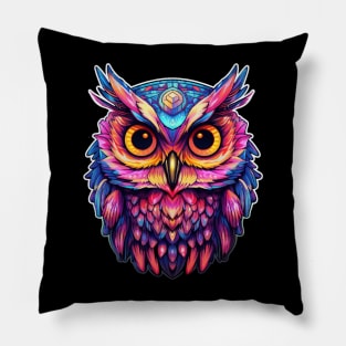 Luminous Nocturne: Holographic Owl Splendor Pillow