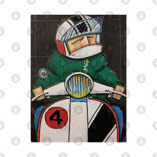 Retro Scooter, Classic Scooter, Scooterist, Scootering, Scooter Rider, Mod Art by Scooter Portraits