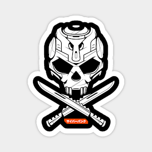 Mecha cyberpunk robot skull with machete Magnet