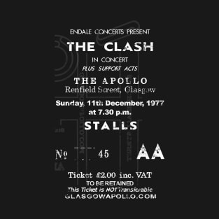 Clash Glasgow Apollo 11th December 1977 UK Tour Ticket Repro T-Shirt