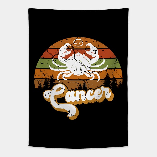 Cancer Zodiac Sign - Distressed Retro Sunset Tapestry by NoNameBoy