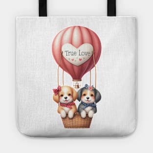 Valentine Dog Couple On Hot Air Balloon Tote