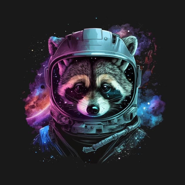 space raccoon by a cat cooking