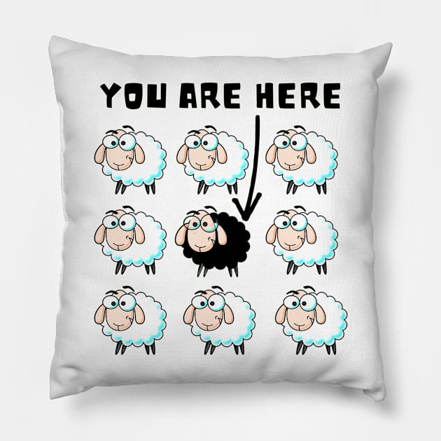 You are here black sheep Pillow by JulieVie Design