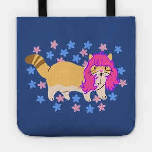 Cat Wearing a Pink Wig With Flowers Tote