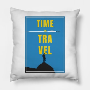 Time To Travel Graphic Art In Blue-Yellow Pillow