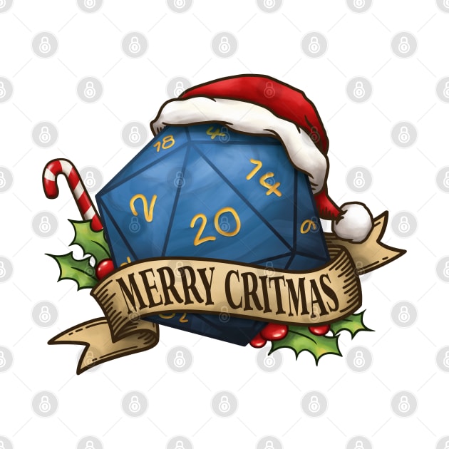 D20 Merry Critmas Dice Blue by Takeda_Art