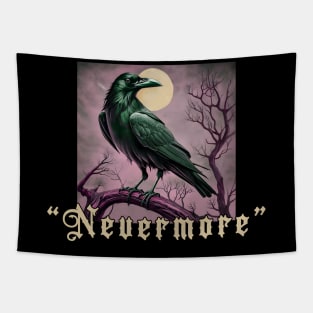 Raven at midnight with the word Nevermore Tapestry