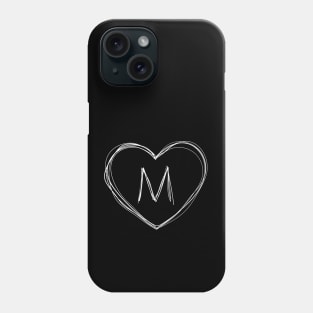 Letter M with heart frame in lineart style Phone Case