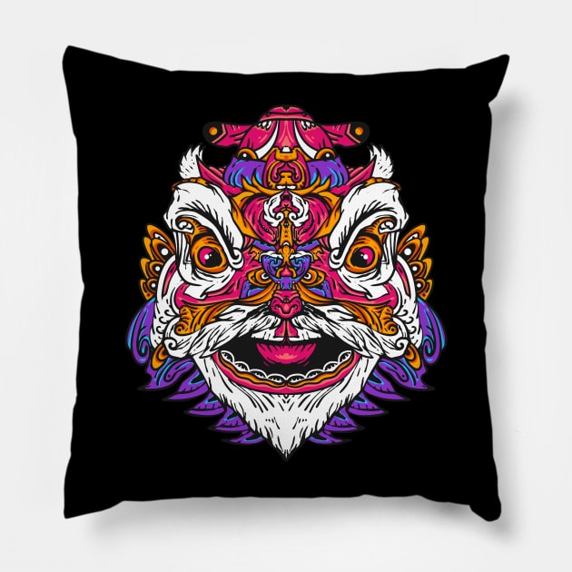 lion dance head Pillow by pleasuretshirt