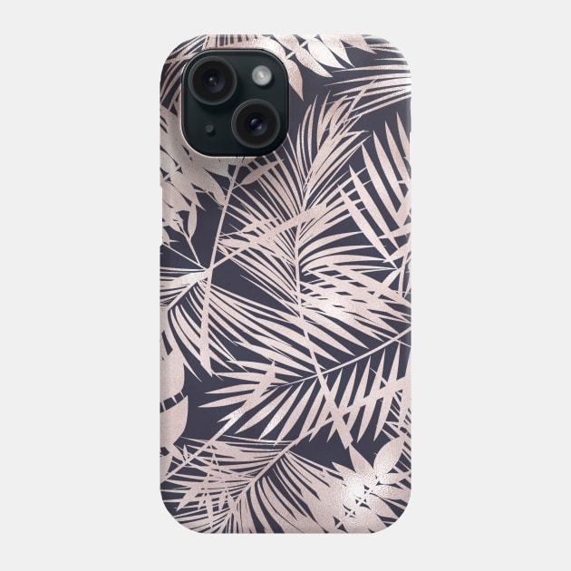 Navy Blue Pink Shimmer Palm Leaves Phone Case by Printable Pretty