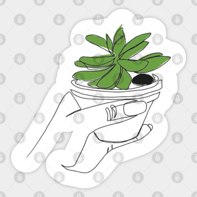 Hands Holding One Line Art Plants Plant Sticker Teepublic