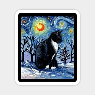 Winter Night - Tuxedo Cat Magnet