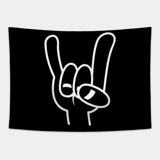 Heavy Metal Devil Horns White Line Tapestry