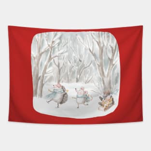 ice skating forest animals Tapestry
