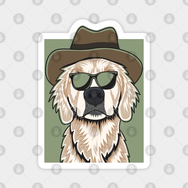 Cream Golden Retriever Wearing A Cowboy Hat And Glasses Magnet by Dogiviate