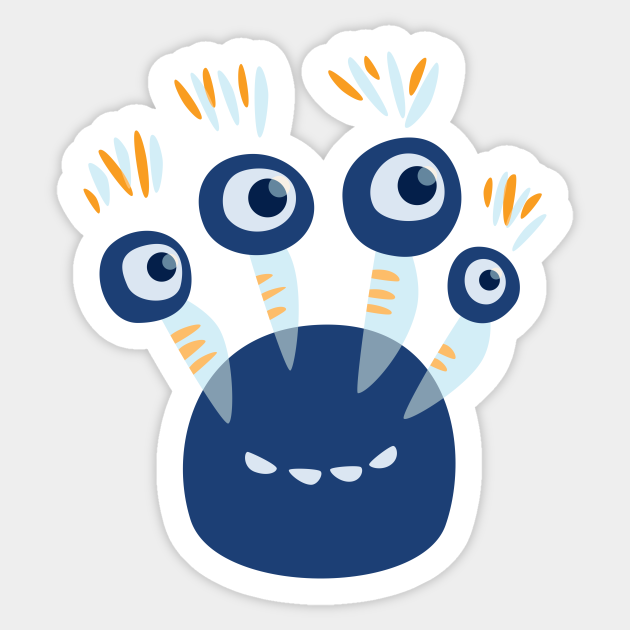 Cute Cartoon Funny Monster With Four Eyes - Funny Monster - Sticker