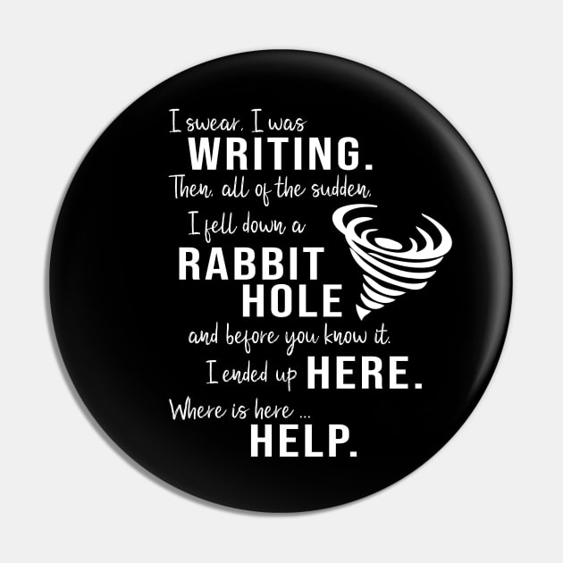 Writing Rabbit Hole Funny Writer Pin by XanderWitch Creative