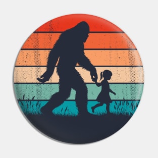 Bigfoot Sasquatch Walking With Baby Girl Vintage Hiking Pin