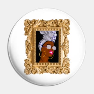 Black African Woman Wearing Scarf Hoop Earrings Pin