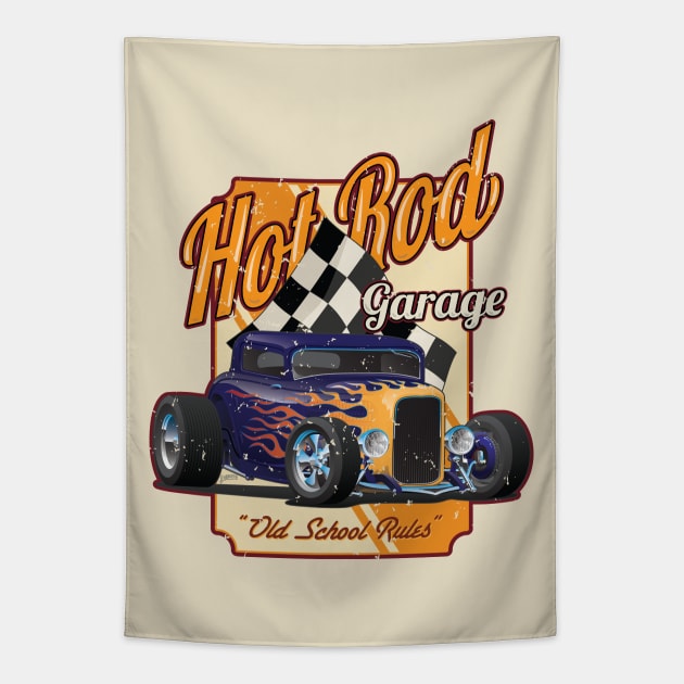 Hot Rod Garage Old School Rules Tapestry by hobrath