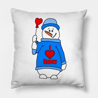 I Love Snow Snowman Pillow